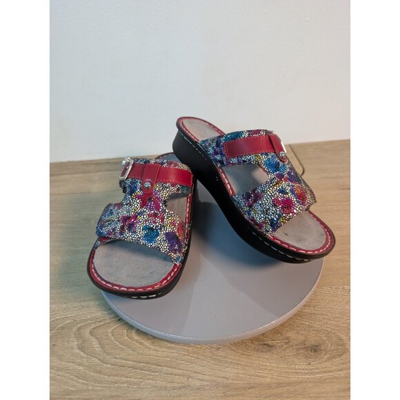 Alegria Peggy Leather Red Floral Sandals Slides Adjustable Comfort Size 36 - Picture 1 of 10